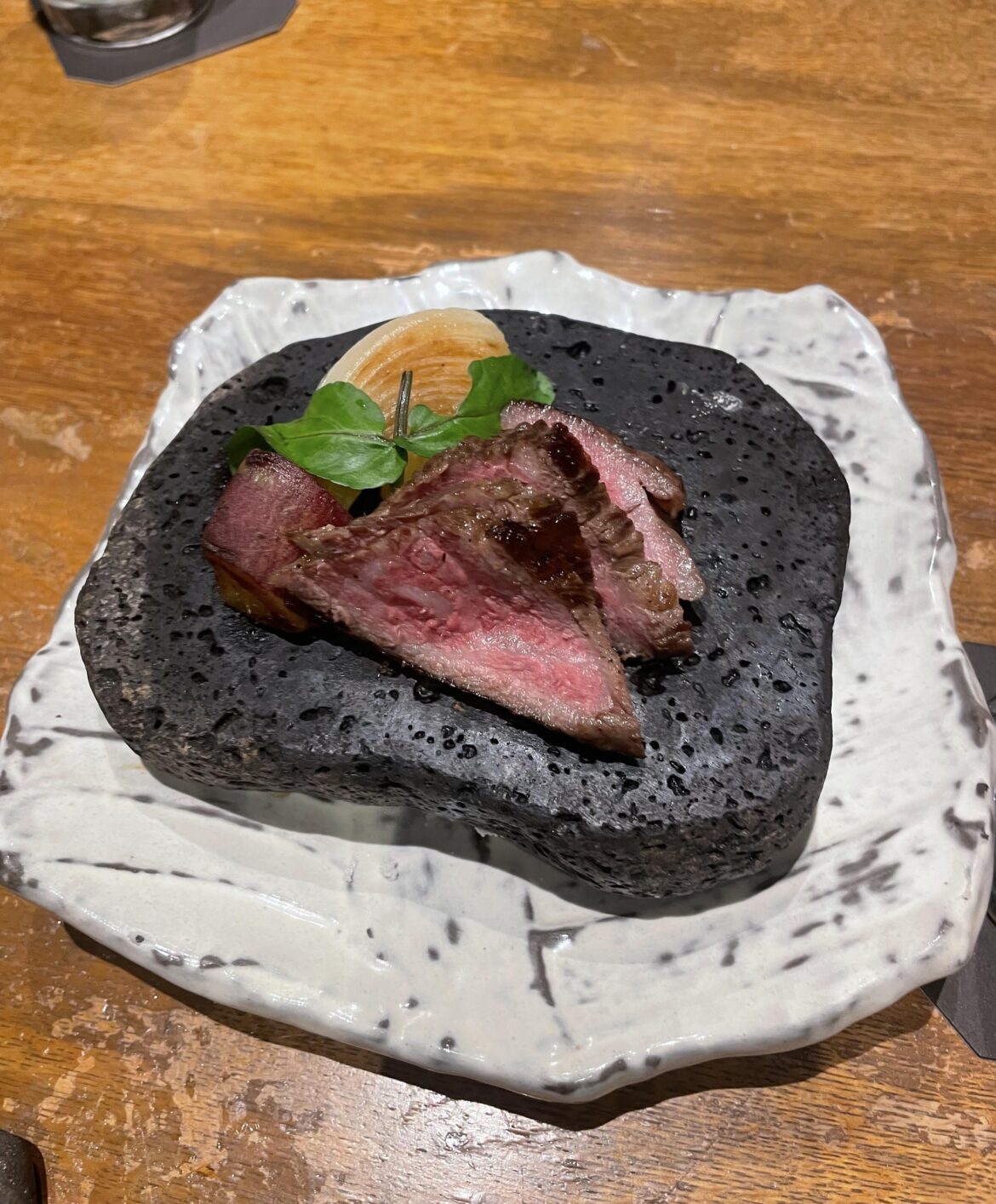 Wagyu on a textured stone