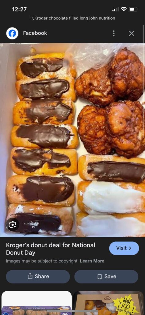 Kroger Chocolate filled donut calories