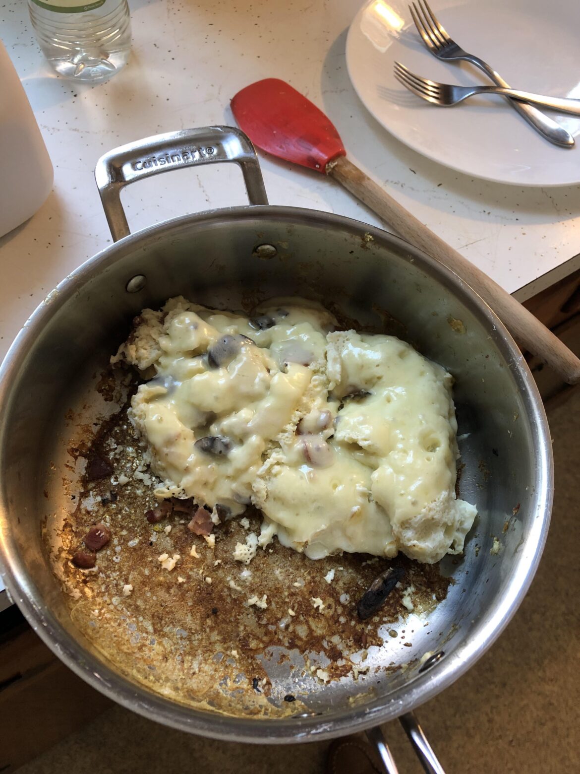 My failed attempt at an omelette in a non-stick pan. I tried.