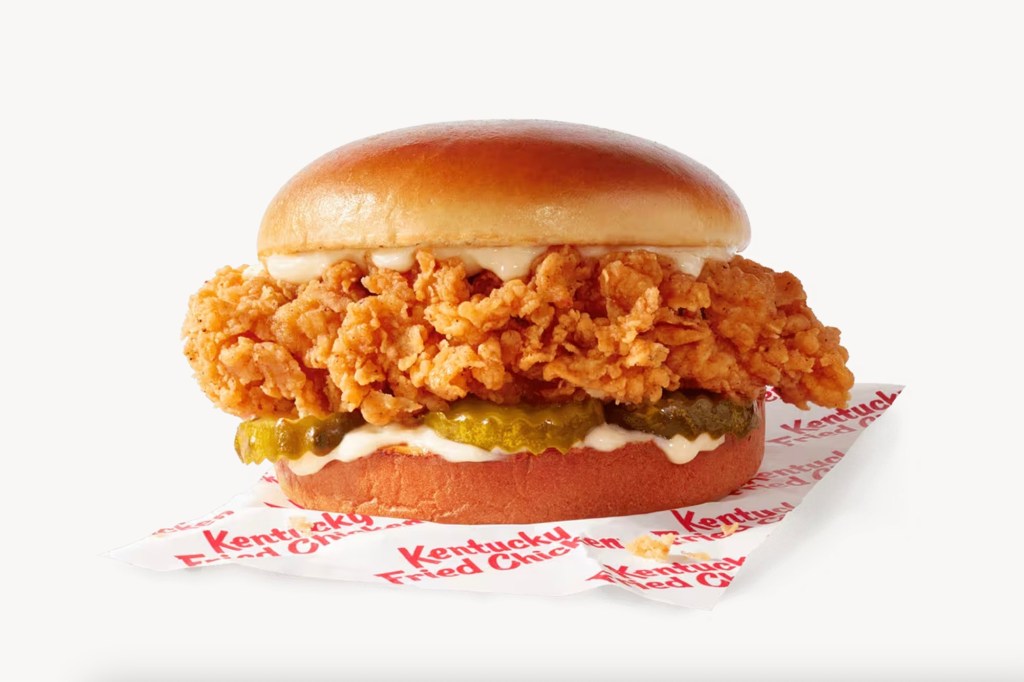 KFC Chicken Sandwich on a branded wrapper.
