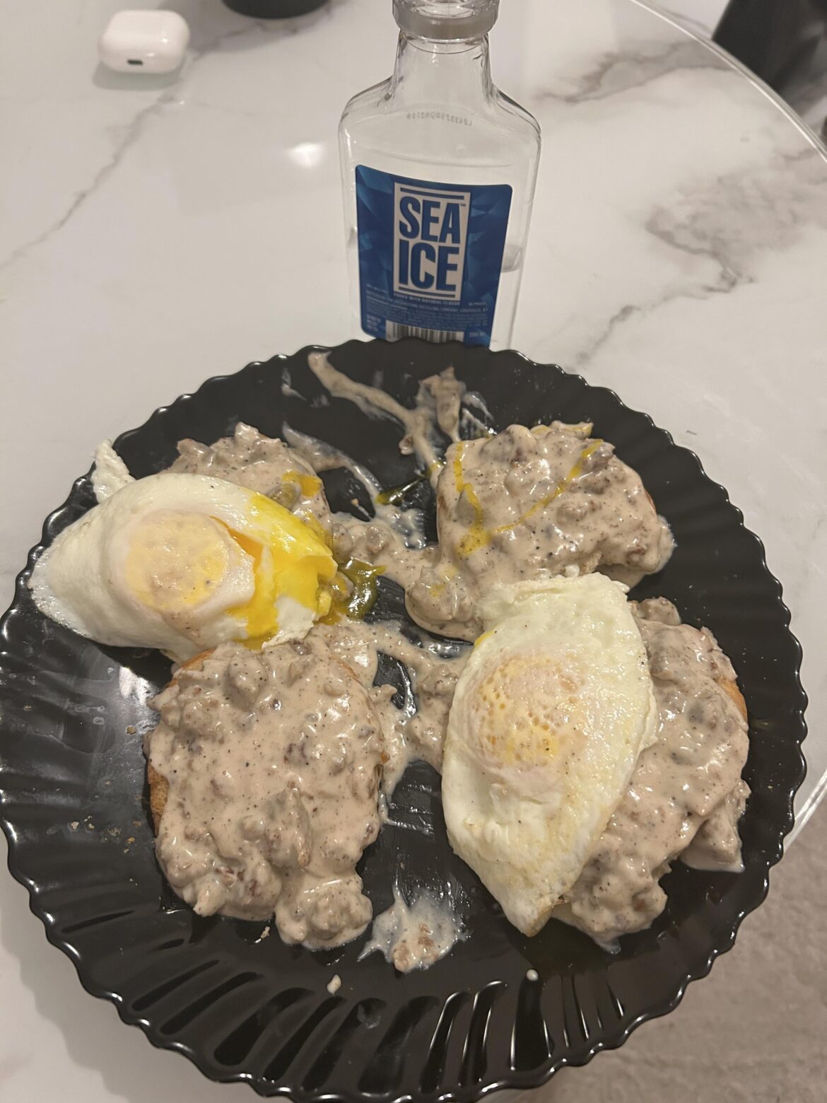 Hungover biscuits and gravy. Pair with side of vodka and enjoy