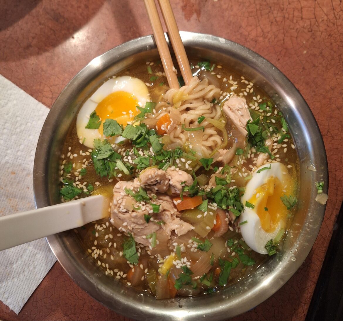Turned my roasted chicken soup into spicy ramen