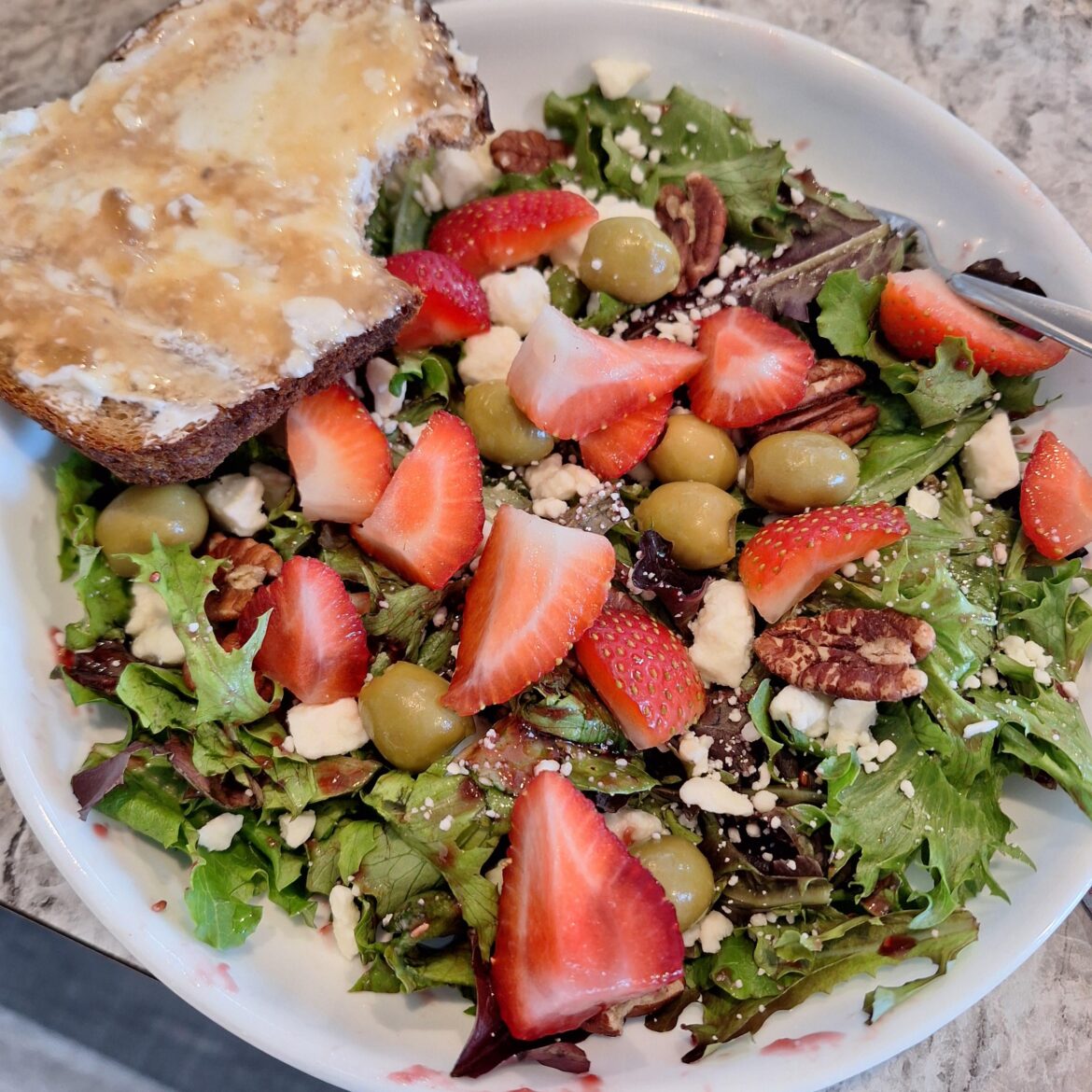 Pecan, feta, and strawberry salad