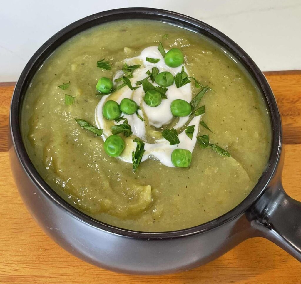 Creamy Broccoli Pea Soup_ Oil-free recipe that combines fresh and frozen ingredients Creamy Broccoli Pea Soup_ Oil-free recipe that combines fresh and frozen ingredients