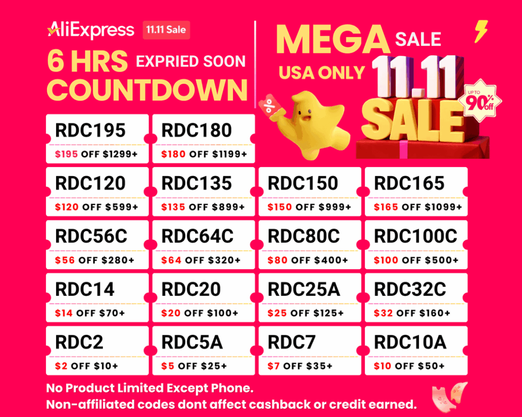 AliExpress 20% Off 11.11 Coupon + backup code | USA 6hrs Countdown EXPIRED SOON