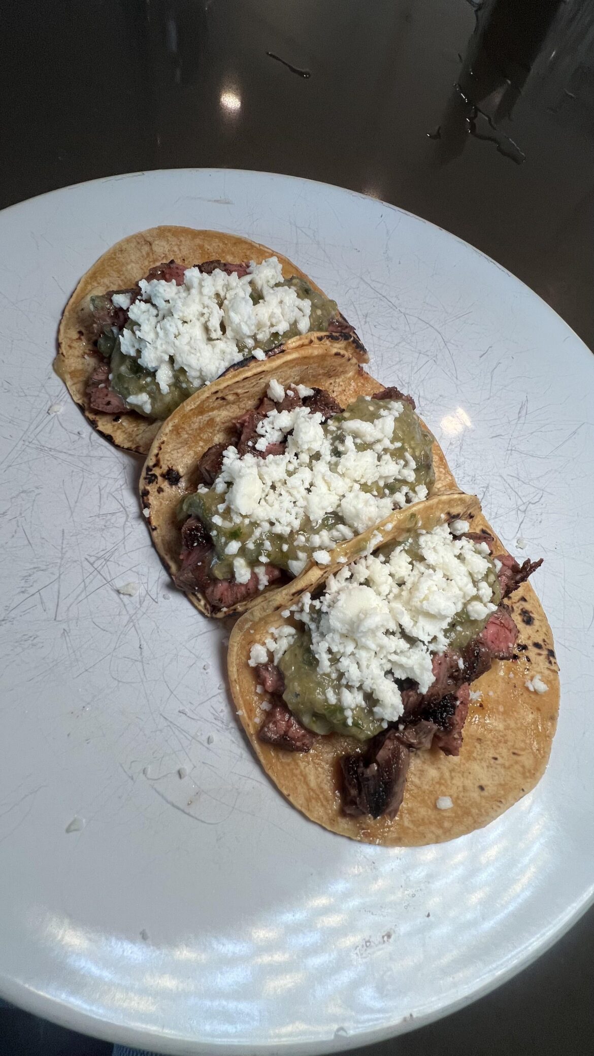 Steak tacos w/ salsa verde