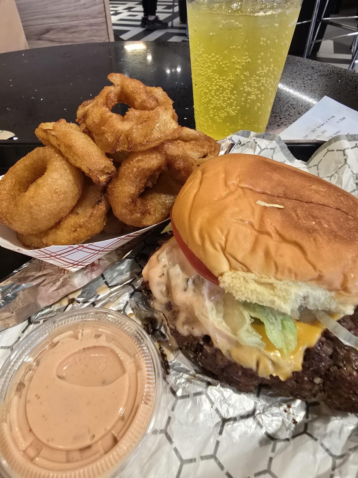 SALT burger and onion rings