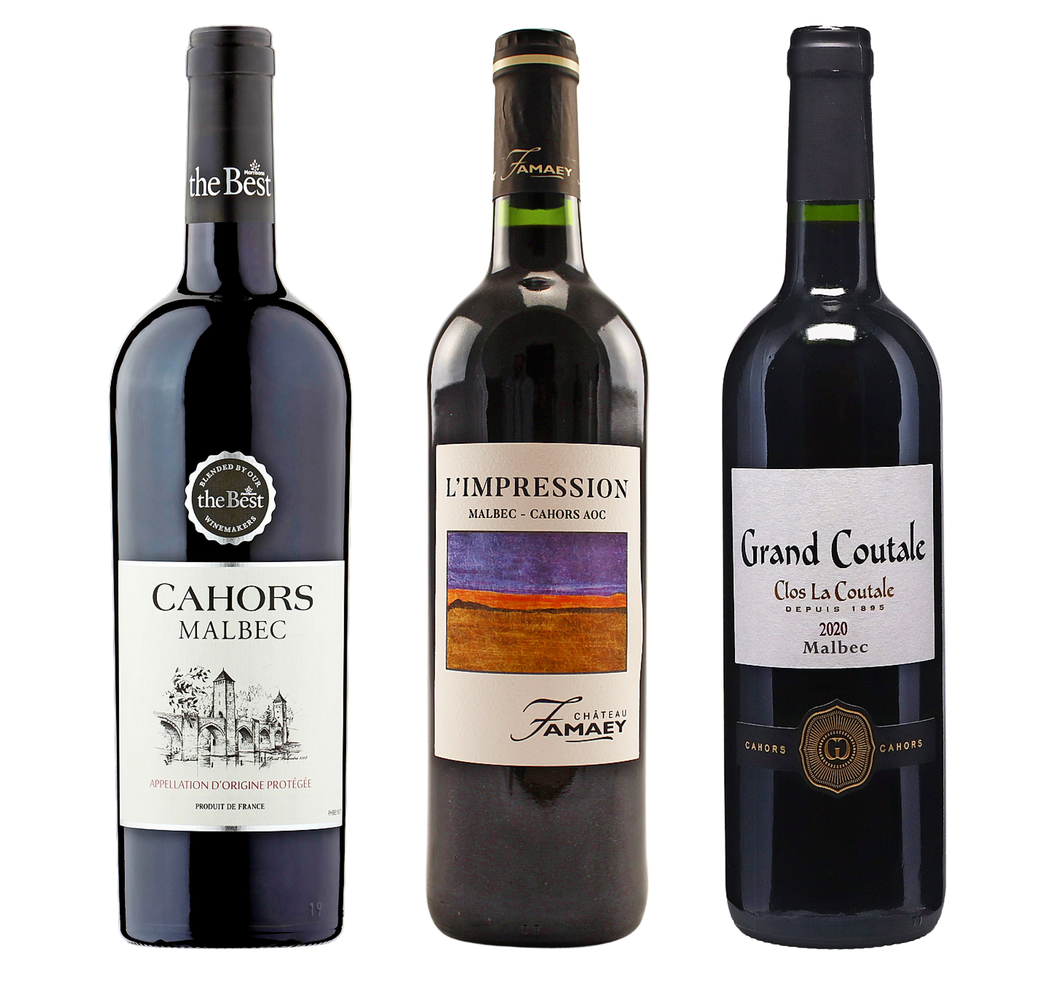 Three bottles of red wine.