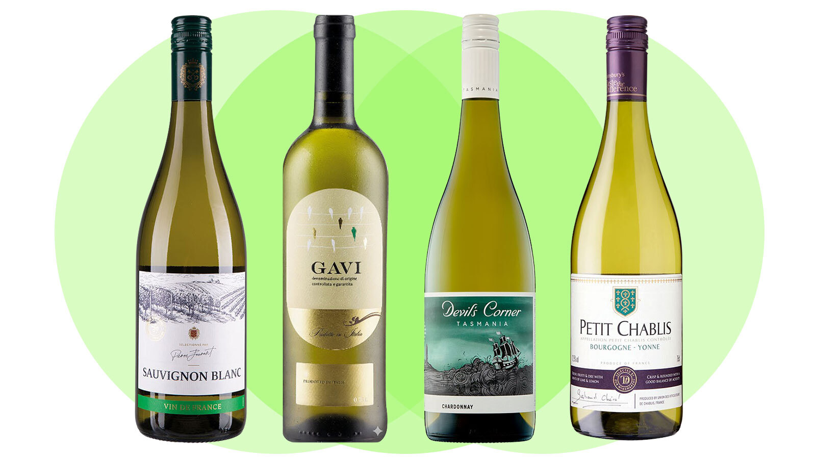 Four bottles of white wine.