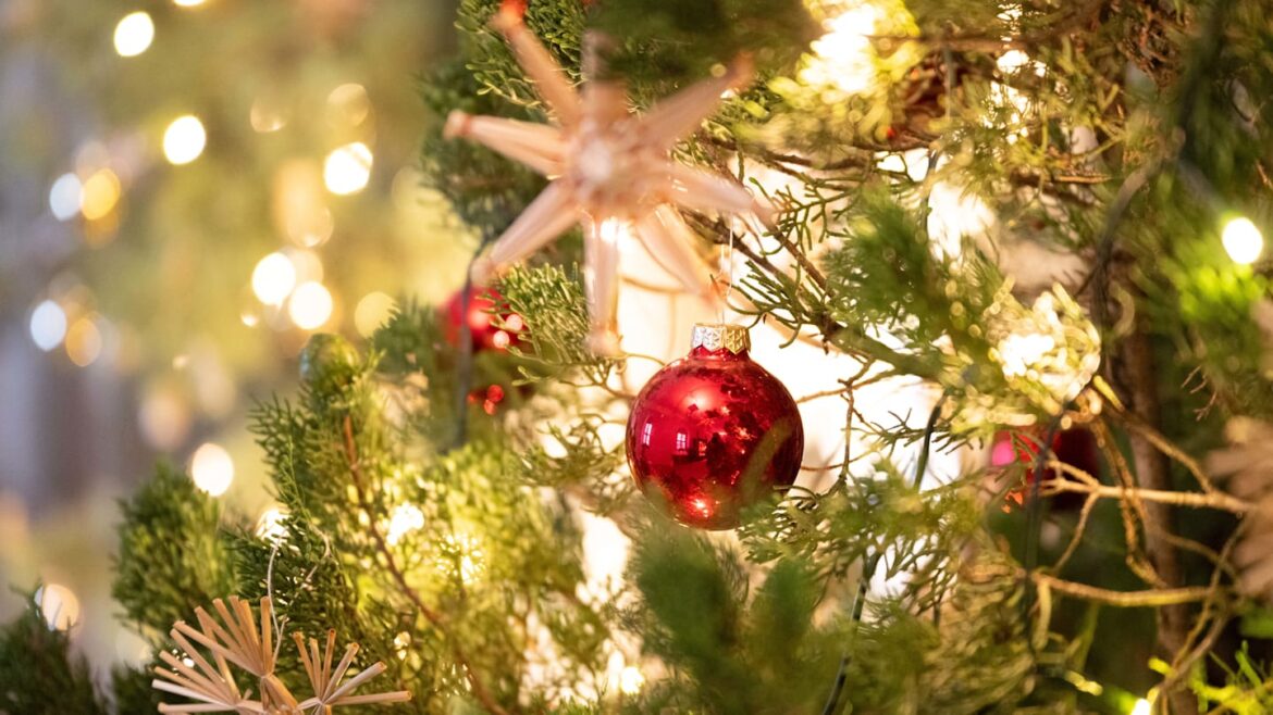 A Christmas dinner table of food