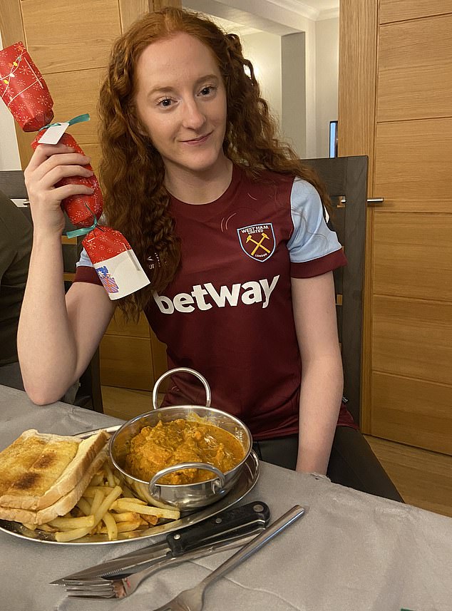 Sophie's meal was a piping hot Tesco ready meal, which she served in a special silver bowl alongside her favourite trimmings: buttered white bread and oven chips, all washed down with a can of room temperature Diet Coke
