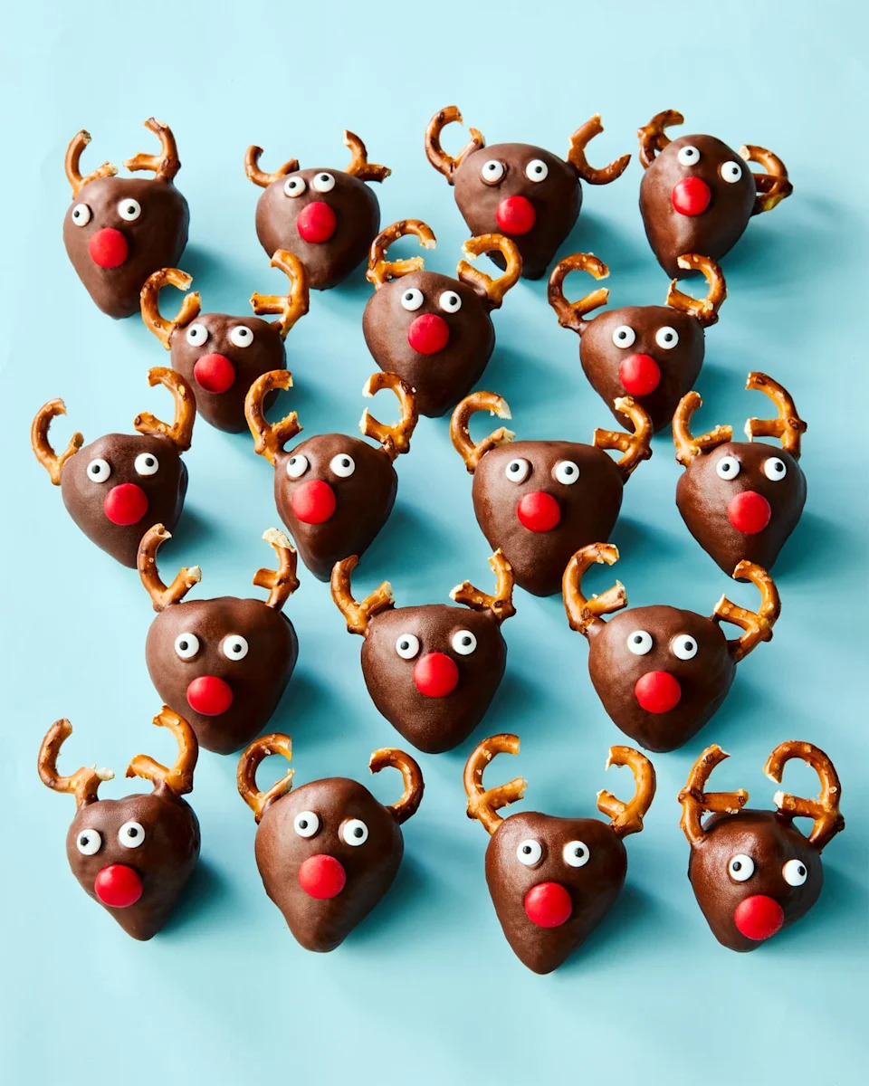 chocolate covered strawberries shaped like reindeers