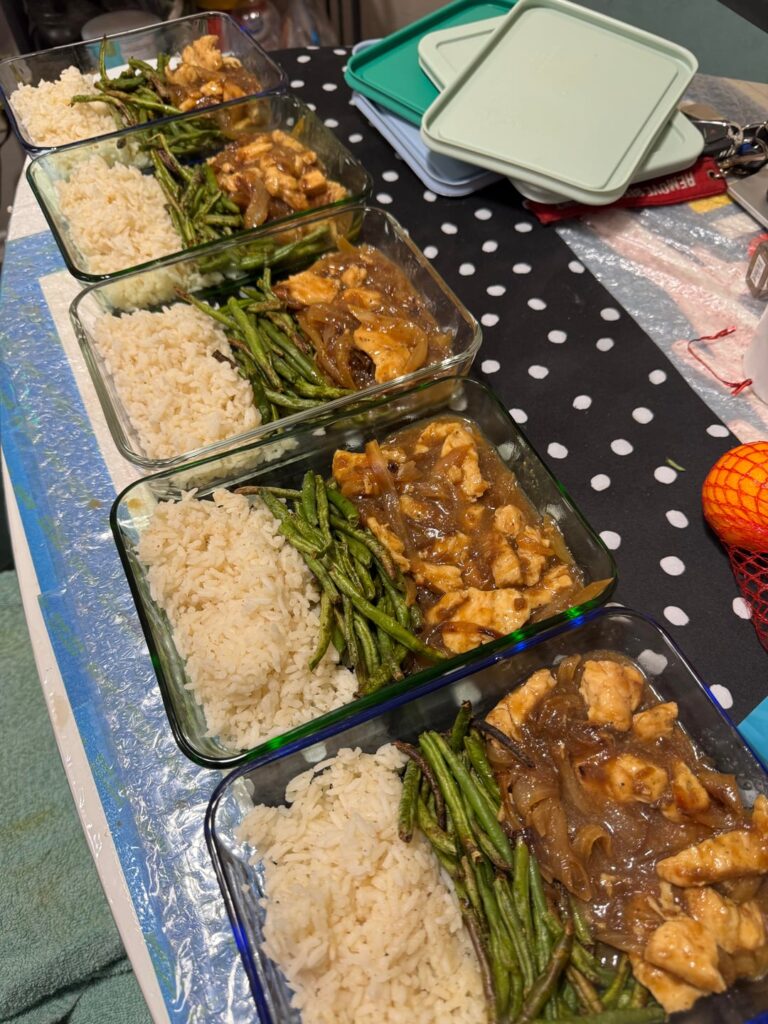 First of several preps for January: French onion chicken, rice, and green beans