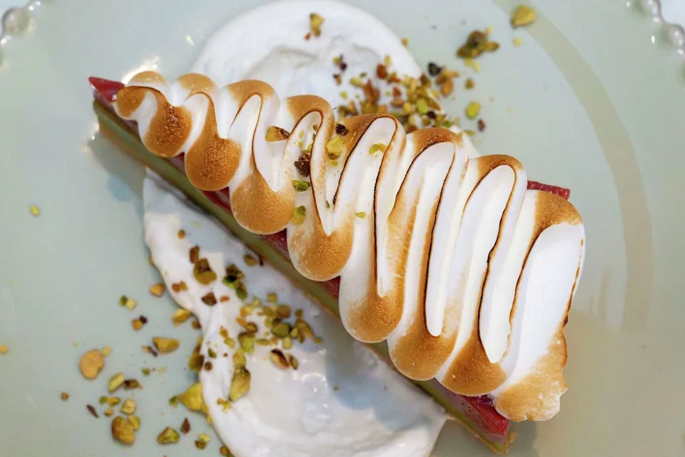 A serving of pistachio pie at Hypsi, a full-service restaurant and lounge inside Hotel Daphne in Houston. (Kirk Sides/Houston Chronicle)