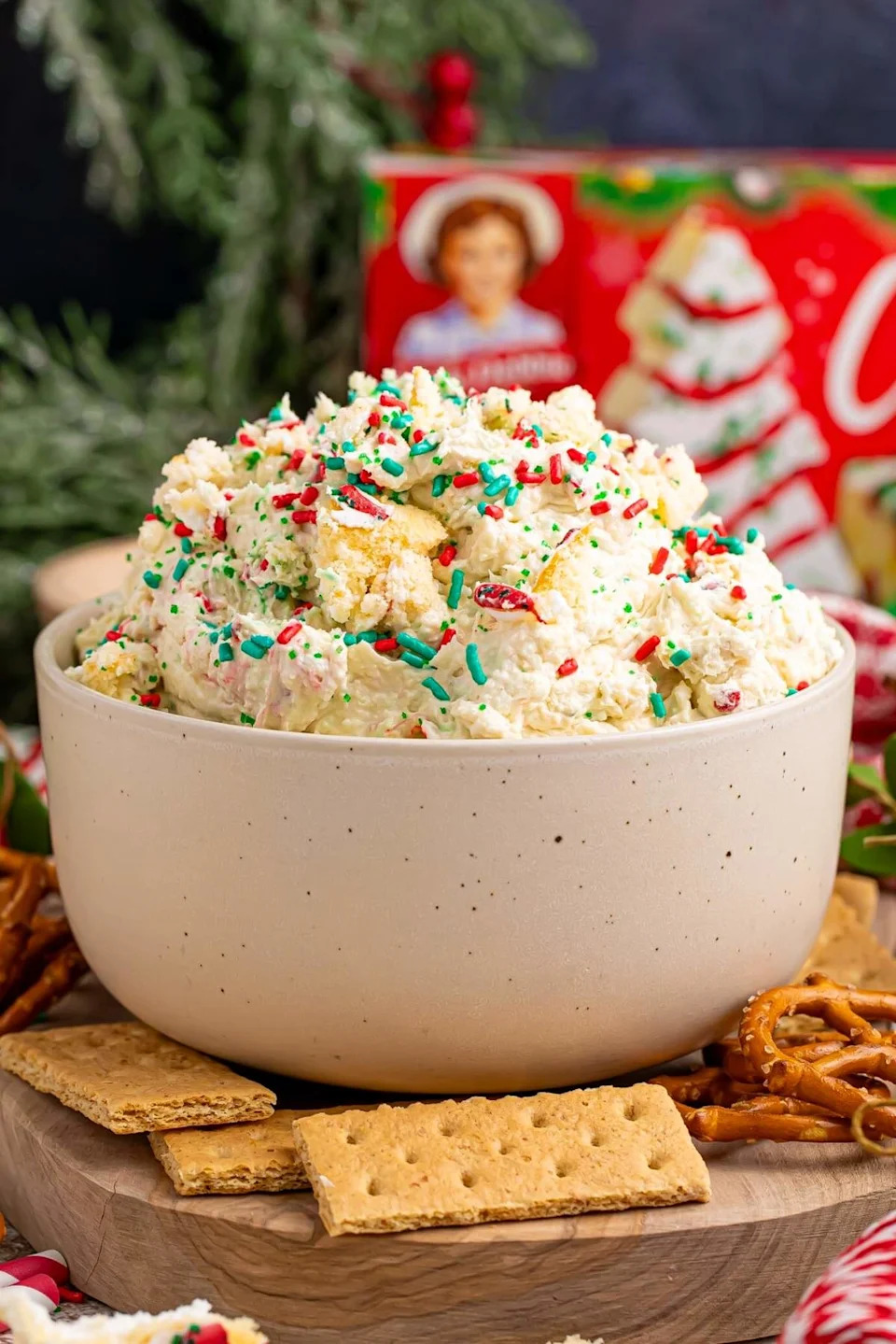A close up shot christmas tree cake dip.