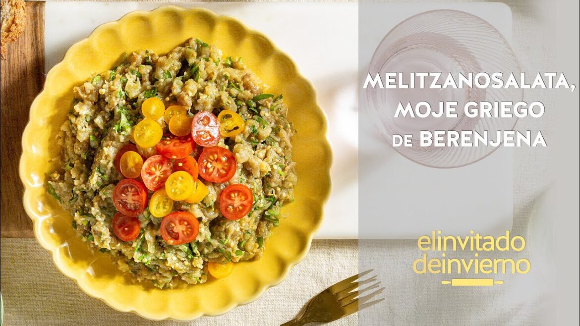 {Melitzanosalata}, moje griego de berenjena asada picadita, aliñada con vinagre, sal y aceite