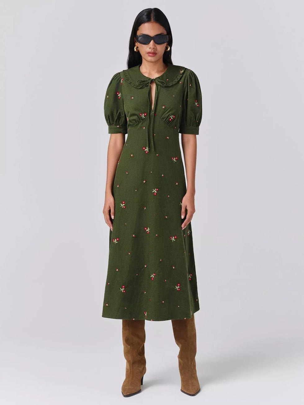 Juniper Corduroy Midi Dress  Green by Ghost