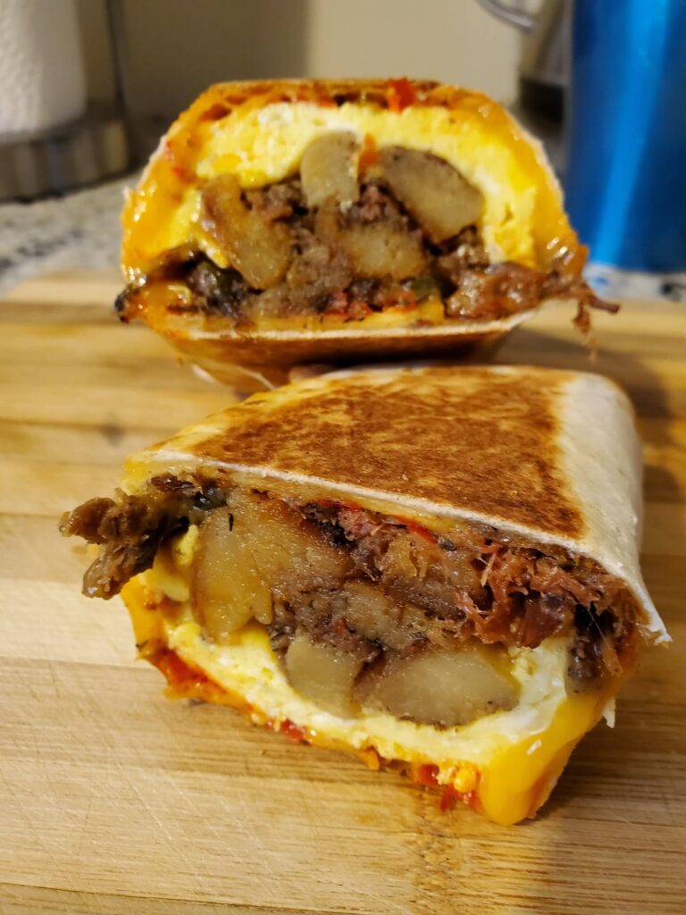 Made a breakfast burrito with leftover brisket potato hash.