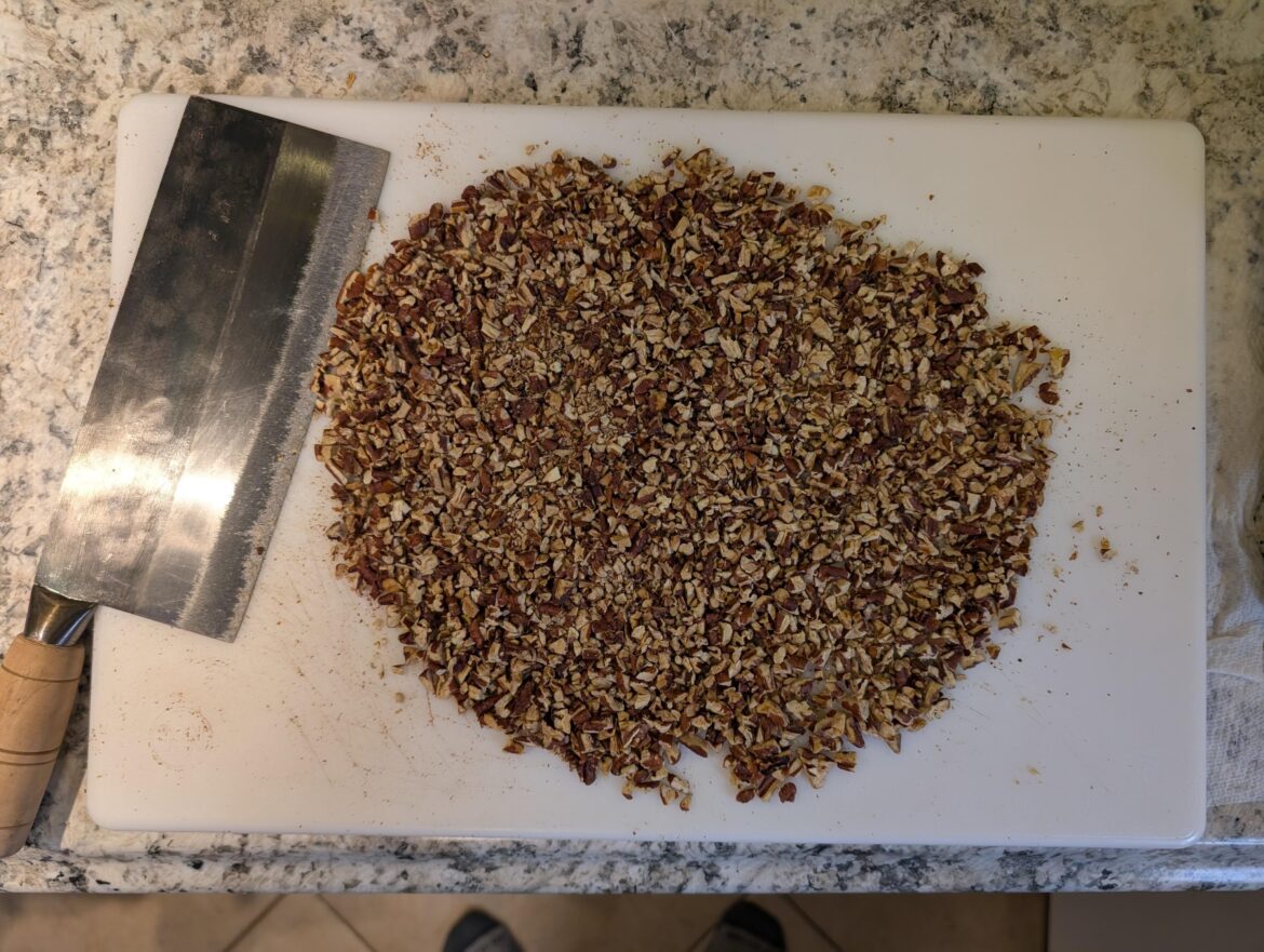 Chopping a couple of pecans once a year in December for Mexican Wedding cookies until I'm dead