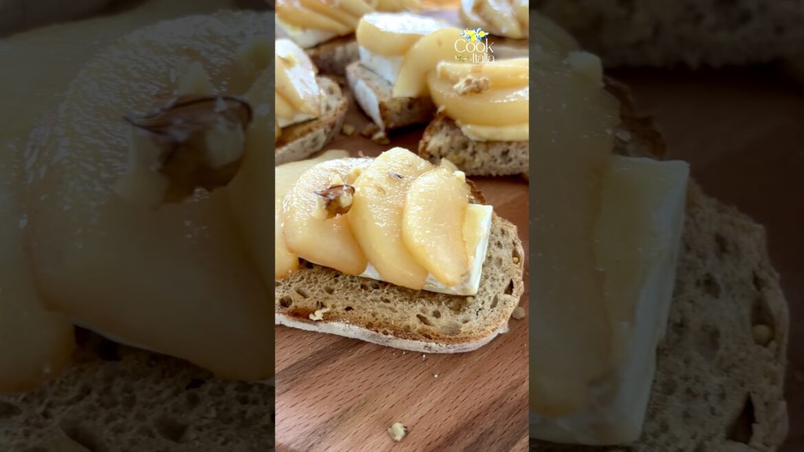 Bruschette con pere caramellate, brie, miele e noci