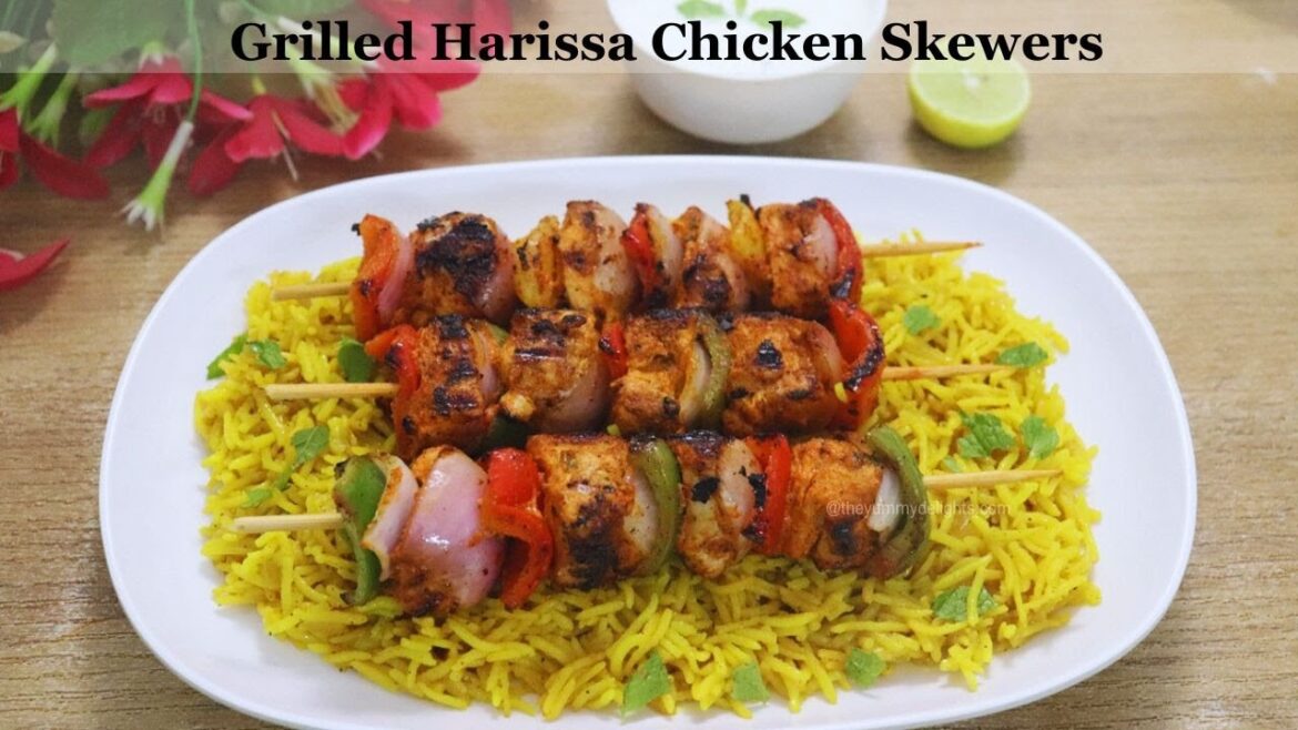 Grilled Harissa Chicken Skewers | Spicy Harissa Chicken Skewers Recipe | Harissa Chicken Kebabs