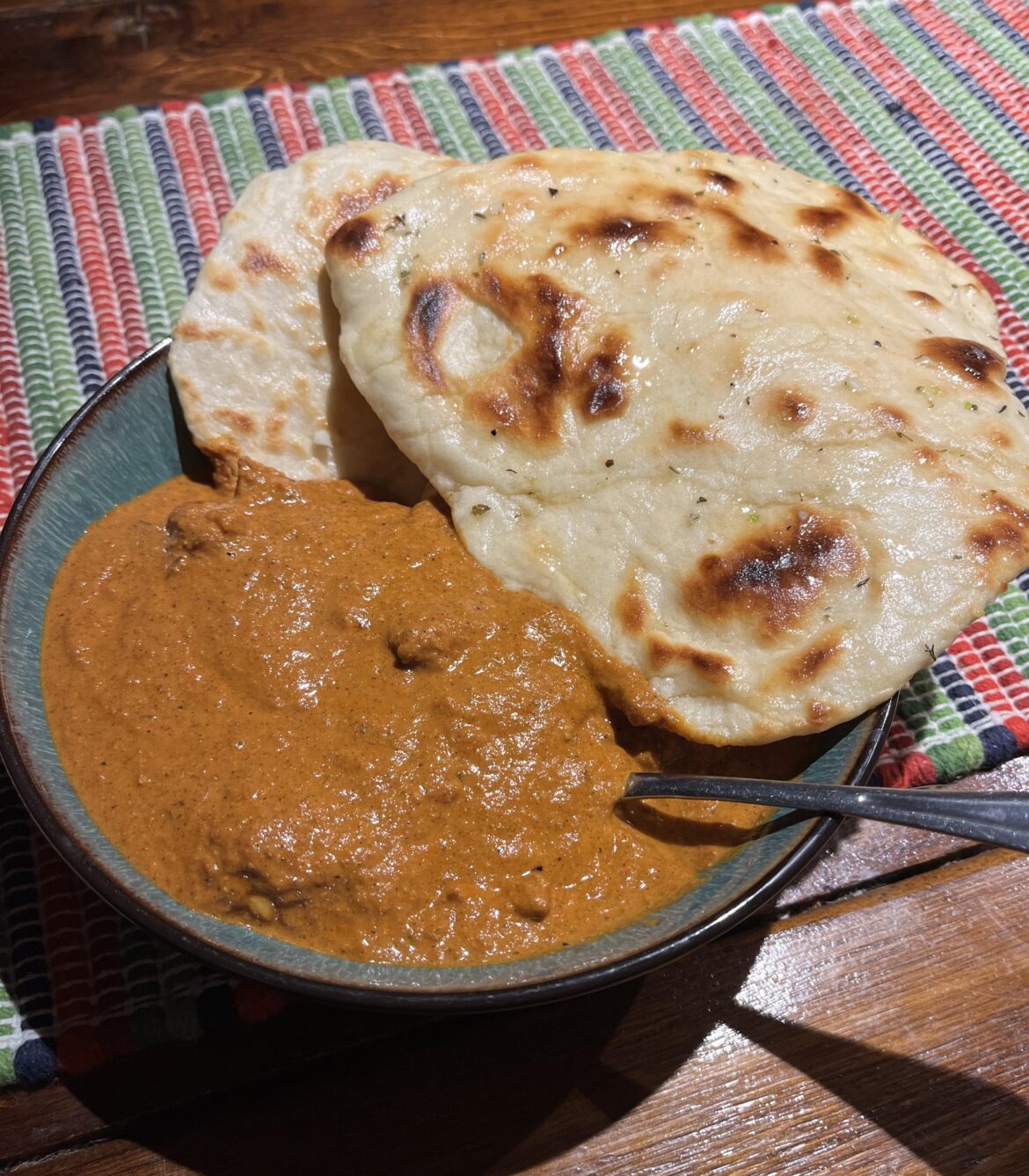 Homemade butter chicken and garlic naan!