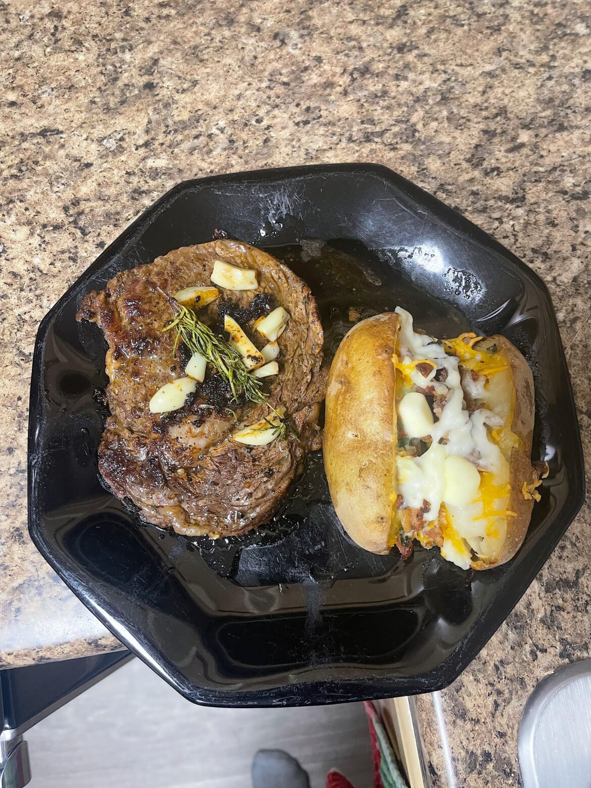 Steak and loaded baked potatoes