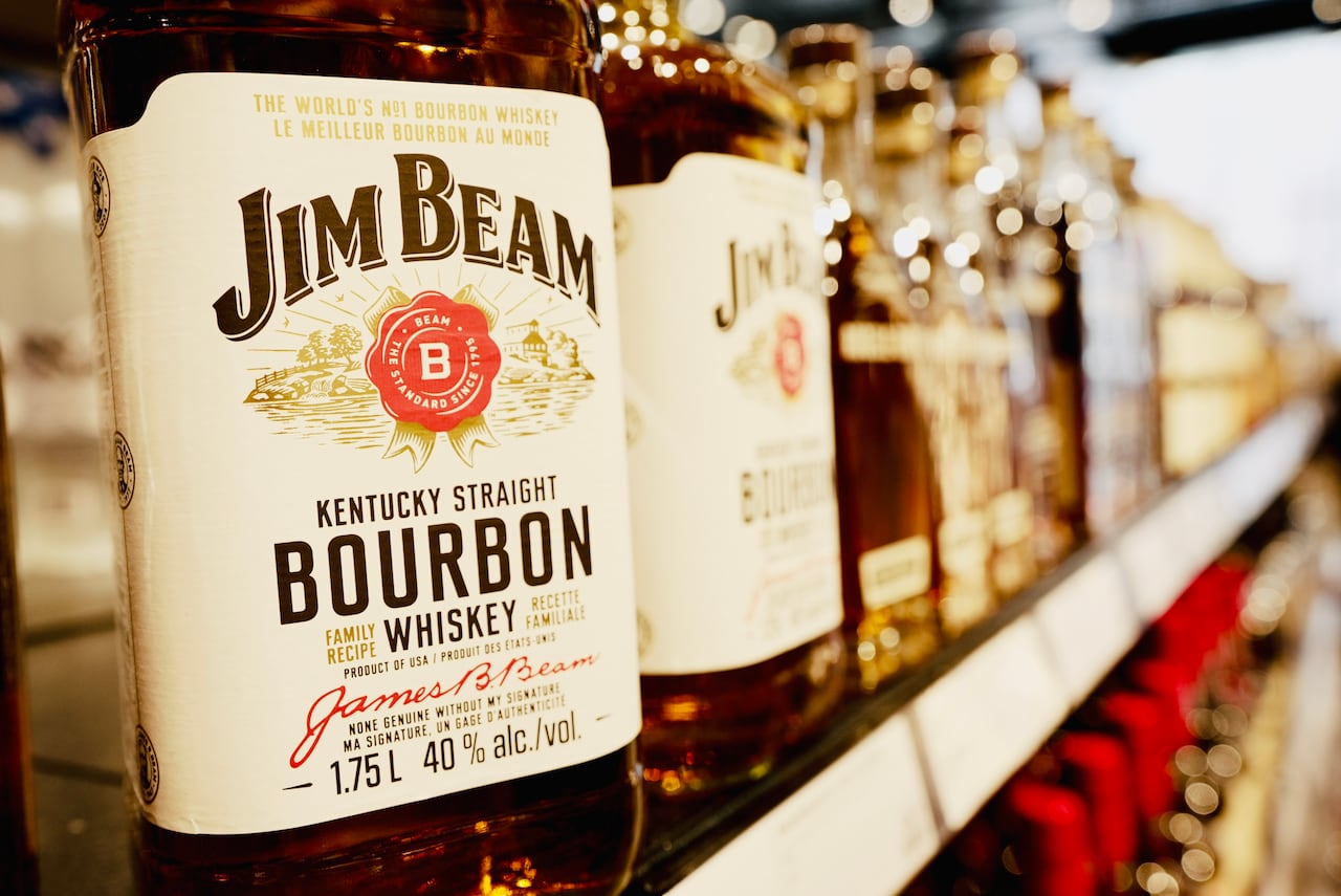 Bottle of bourbon on a store shelf