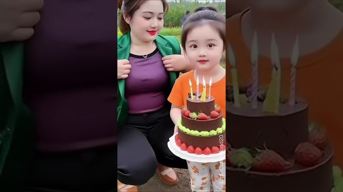 Beautiful Mom and Cute Baby Celebrate Birthday in the Vegetable Garden