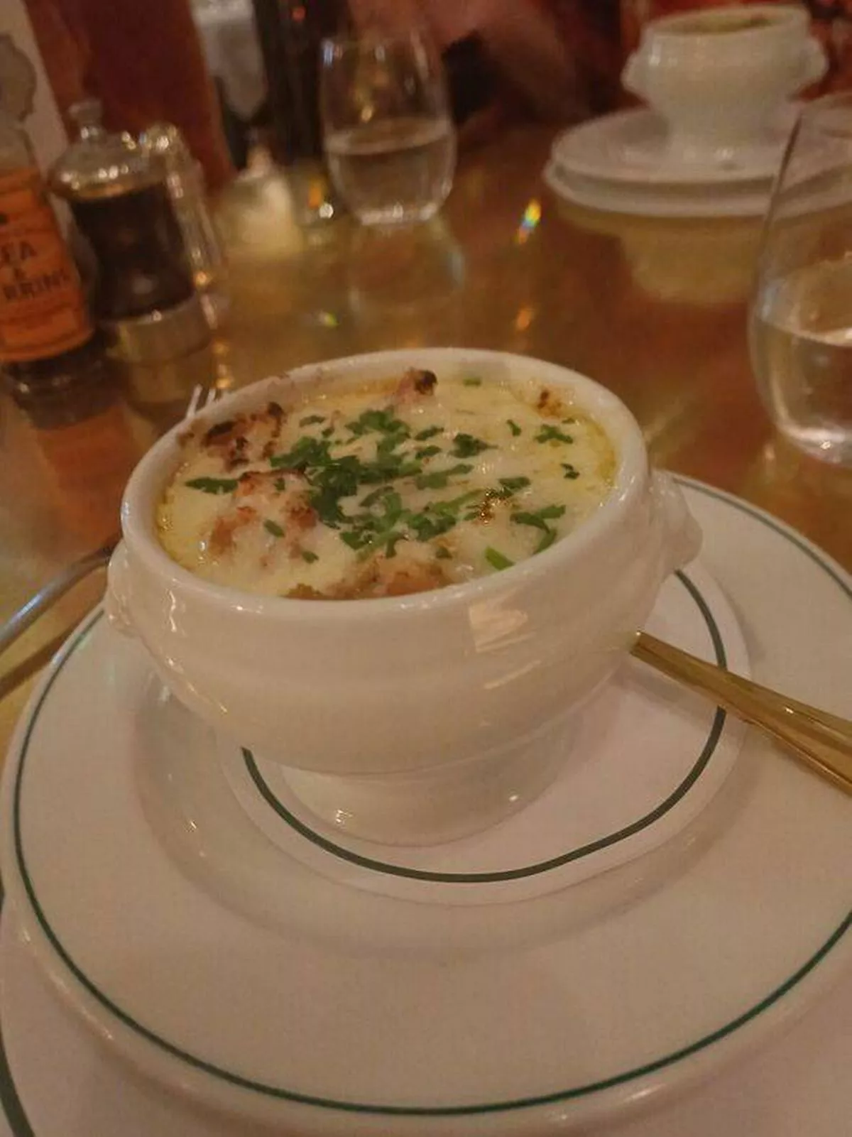 French onion soup starter at The Ivy restaurant