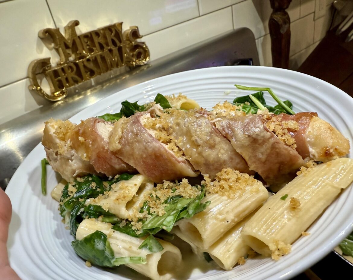 Prosciutto wrapped Swiss chicken