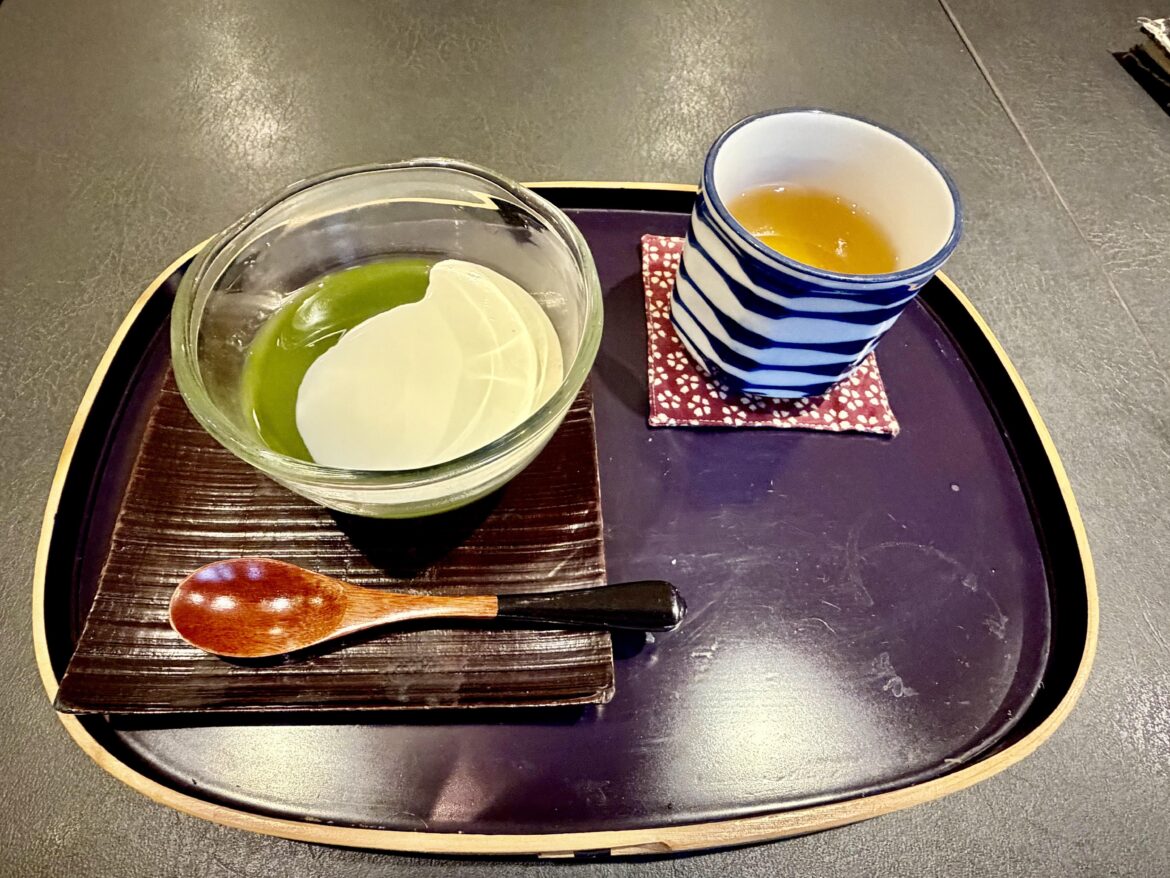 Matcha jelly (Japanese green tea dessert) with hojicha