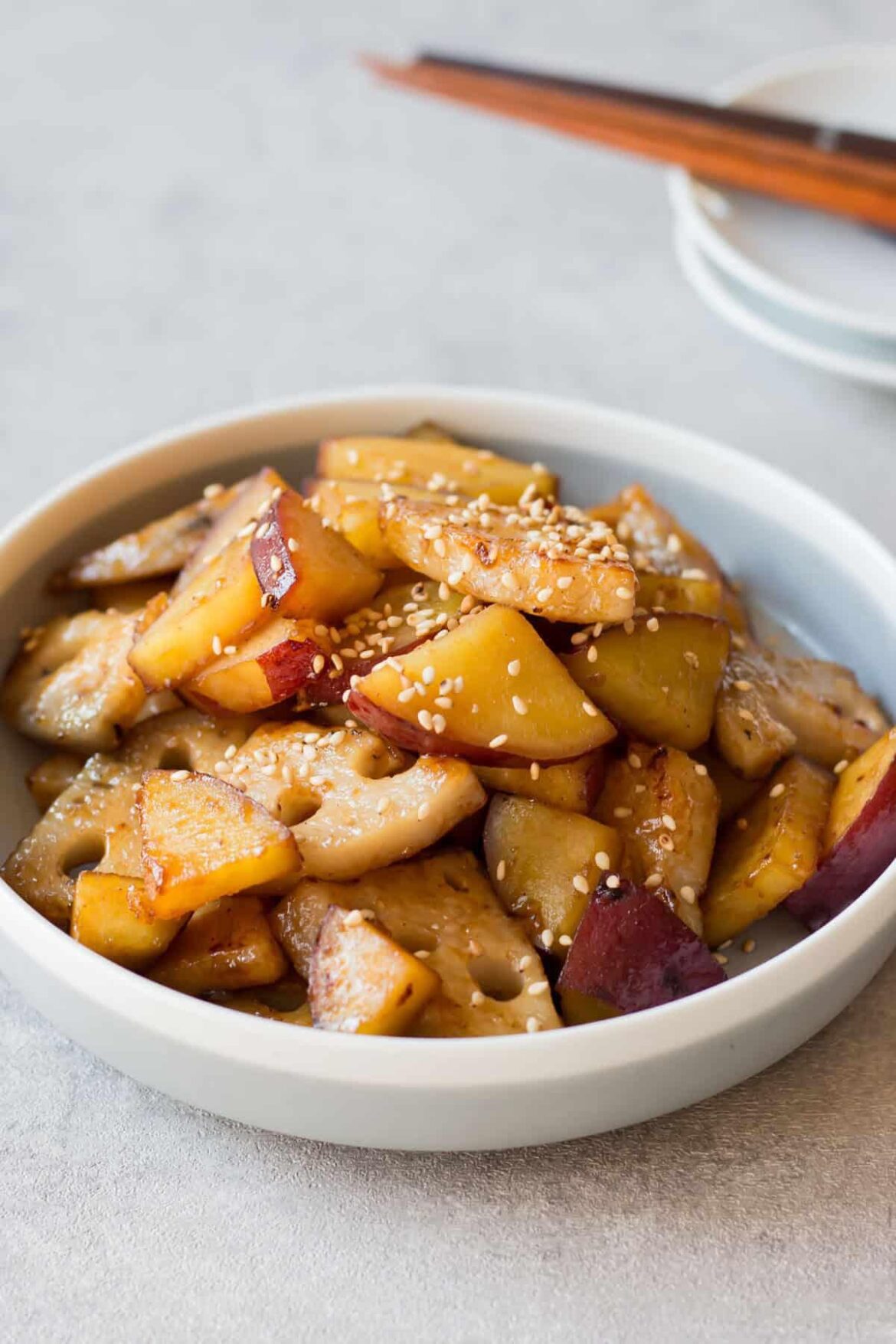 Sweet Potato & Lotus Root with Sweet and Sour Sauce