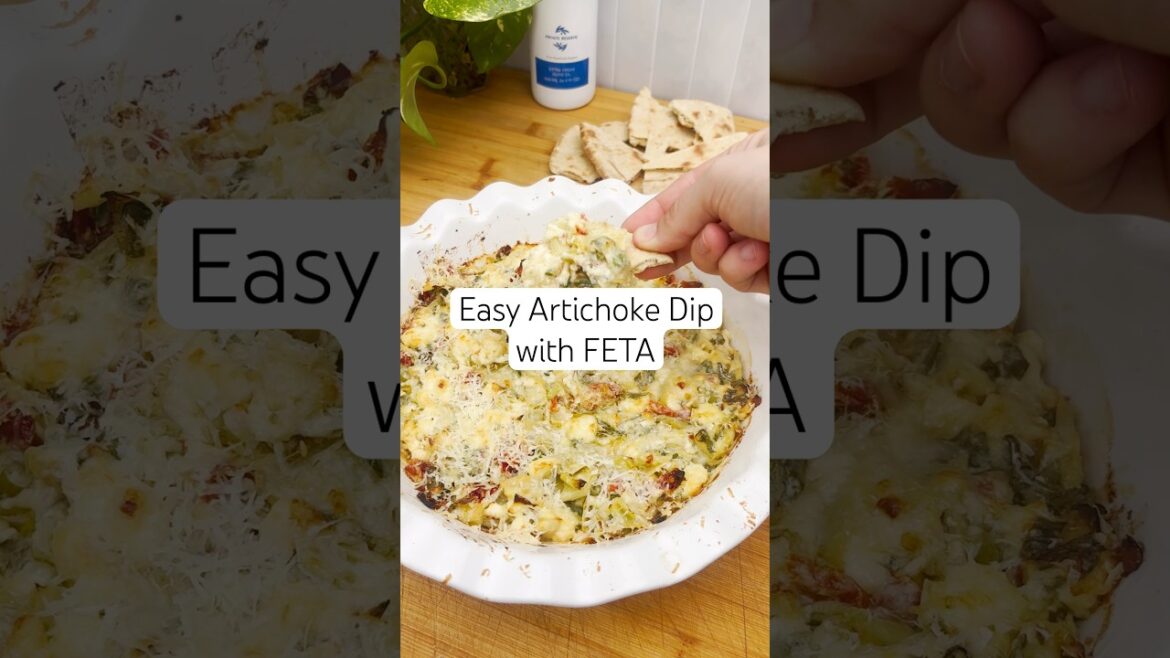 Easy Artichoke Dip with FETA! #appetizer #shorts