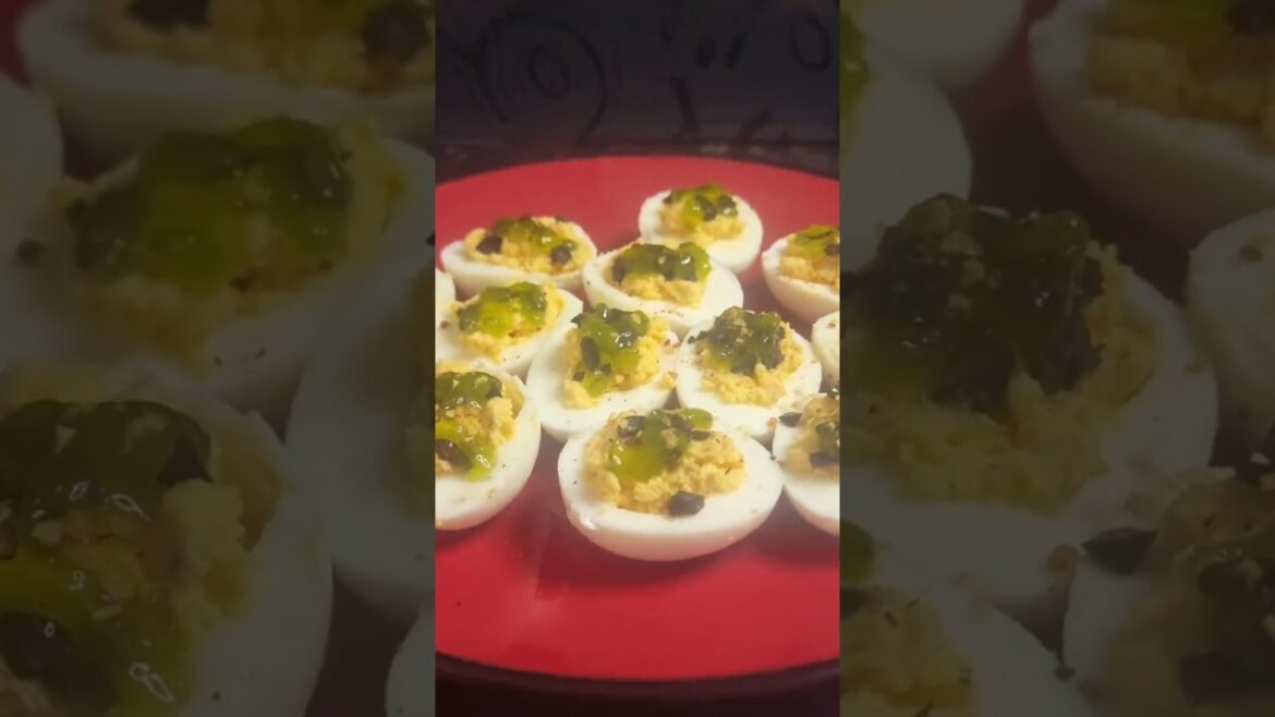 Mediterranean diet compliant devilled eggs — creamy, light & heart-healthy!  #deviledeggs