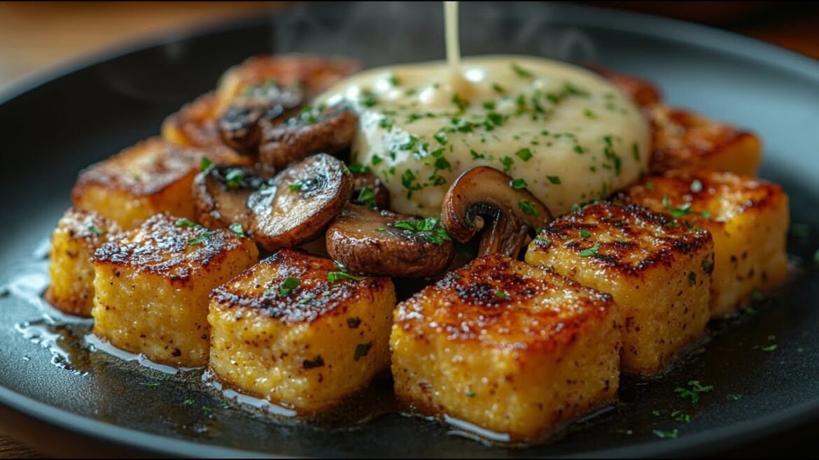 Crispy Vegan Polenta With Garlic Mushrooms – Creamy and Incredibly Delicious