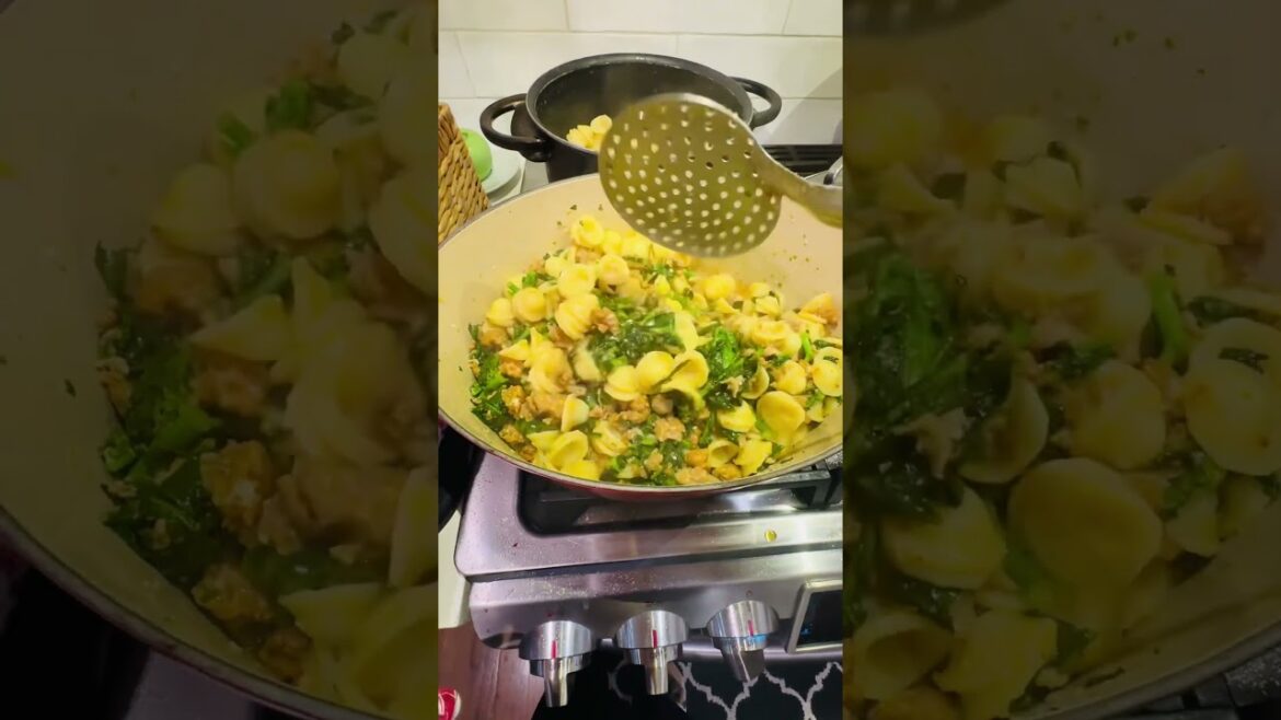 Orecchiette pasta with sausage and broccoli rabe sauce. #cozykitchen #italianrecipes #everybody’sfav