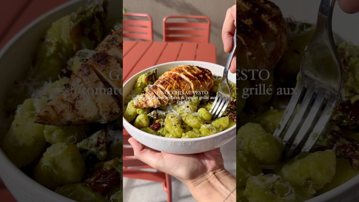 Gnocchis pesto & tomates séchées ❤️ #gnocchi #pesto #poulet #chef #cuisine