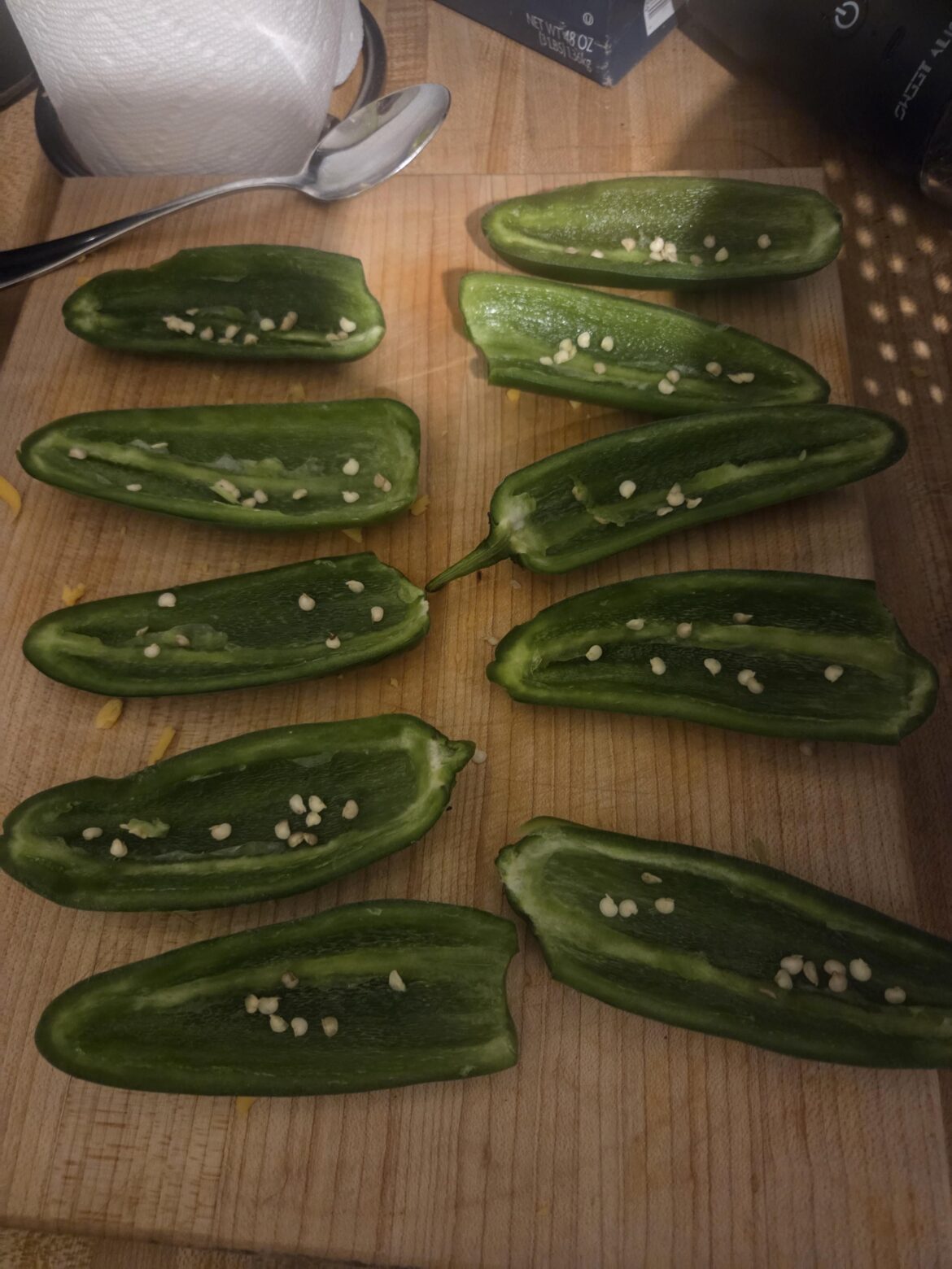 I'm making Jalapeno poppers but my wife can't handle any amount of heat, so this is how I prepare the ones my son and I will eat.