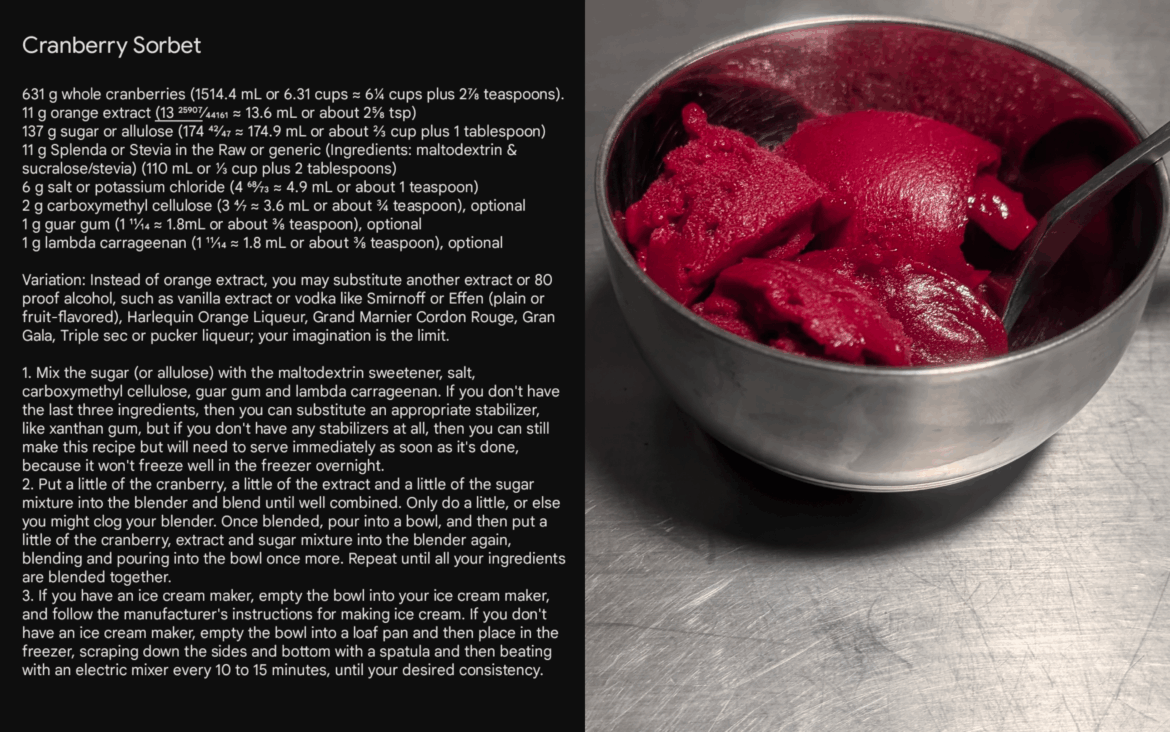 Merry Christmas, everyone! Cranberry Sorbet, recipe calculated, written, tested and photographed by me