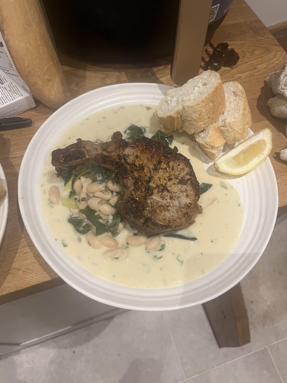 Pork chop, Canneloni Beans, Chard.