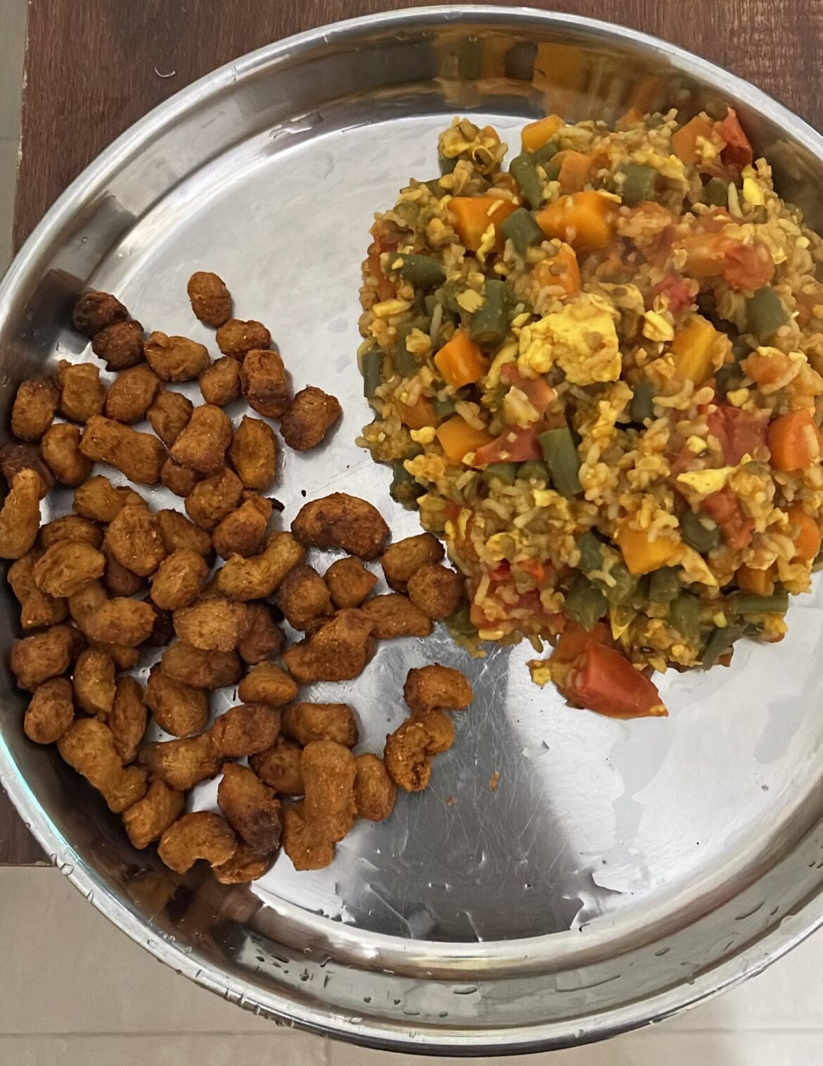 High protein porridge with air fried soya chunks 650 cal 54 grams of protein