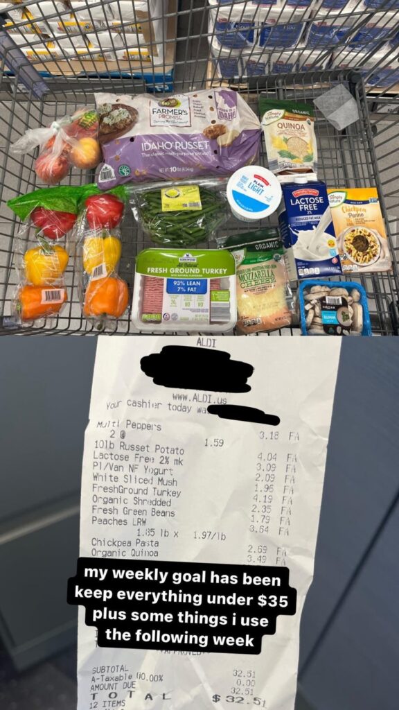 Mainly Aldi Hauls, ~$40 Weekly Budget (last pic top receipt is Trader Joe’s)