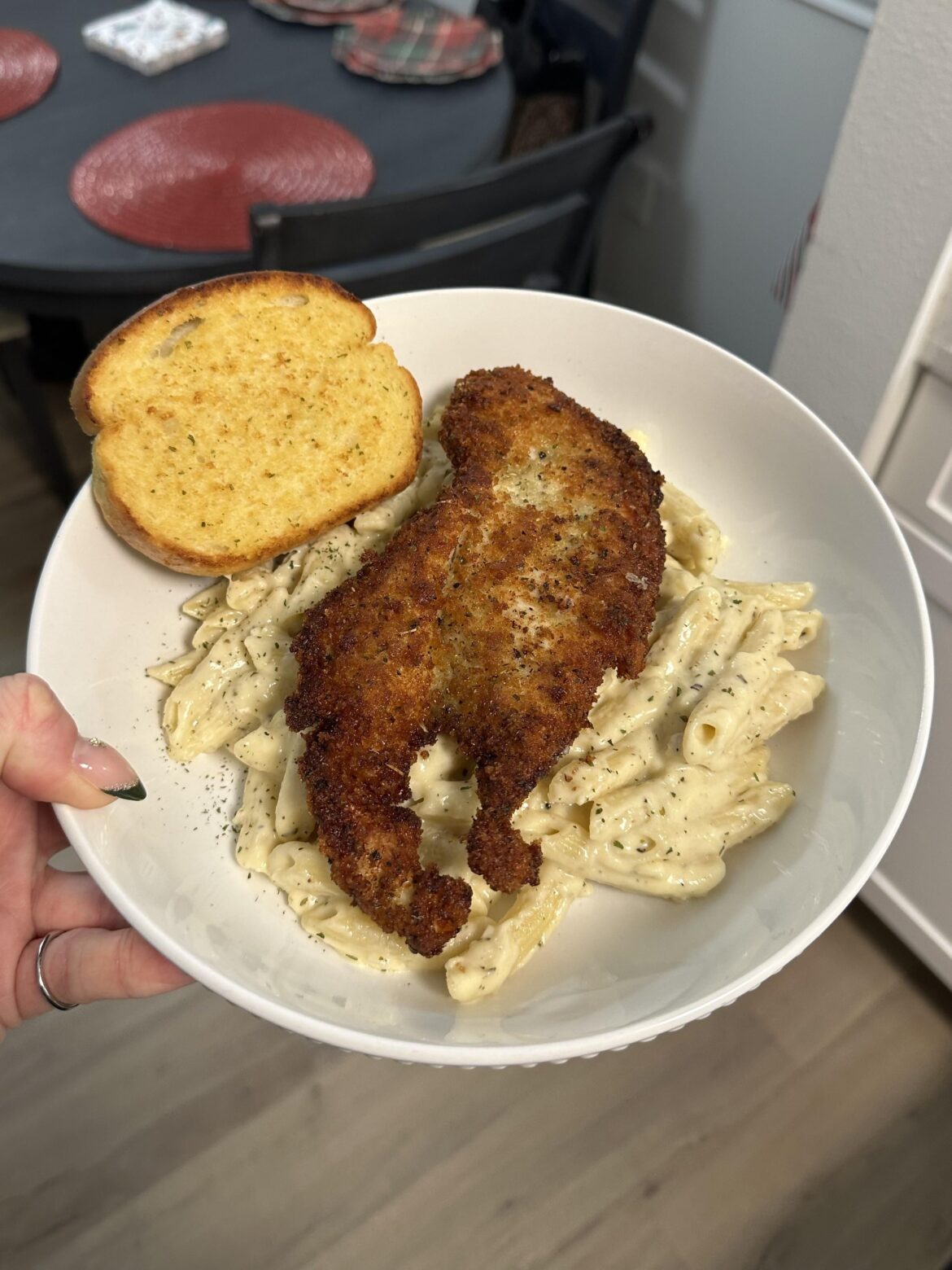 [Homemade] Ziti Alfredo with Breaded Chicken Cutlet