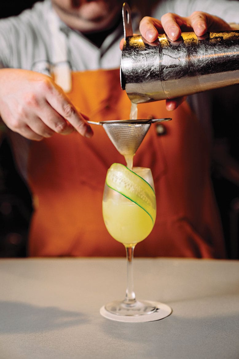 The Hugo Boss cocktail, with cucumber, St. Germain, mint and prosecco, at Bar Mutz in Westwood, New Jersey