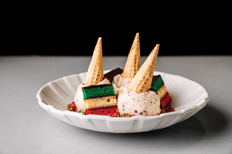 Italian rainbow cookies with gelato at Bar Mutz in Westwood, New Jersey