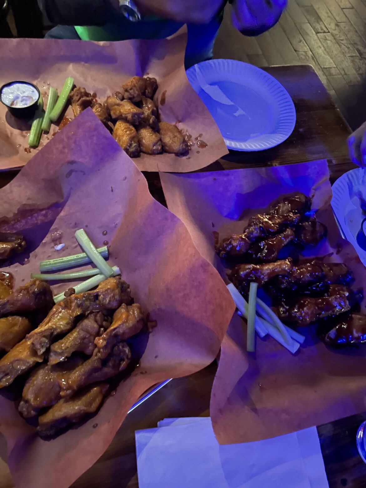 .75 wings, hot, bbq and mild