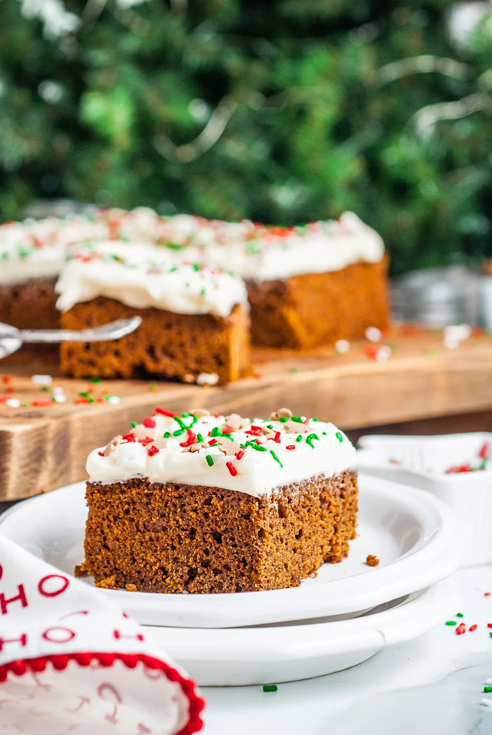 Old fashioned gingerbread cake on a plate.