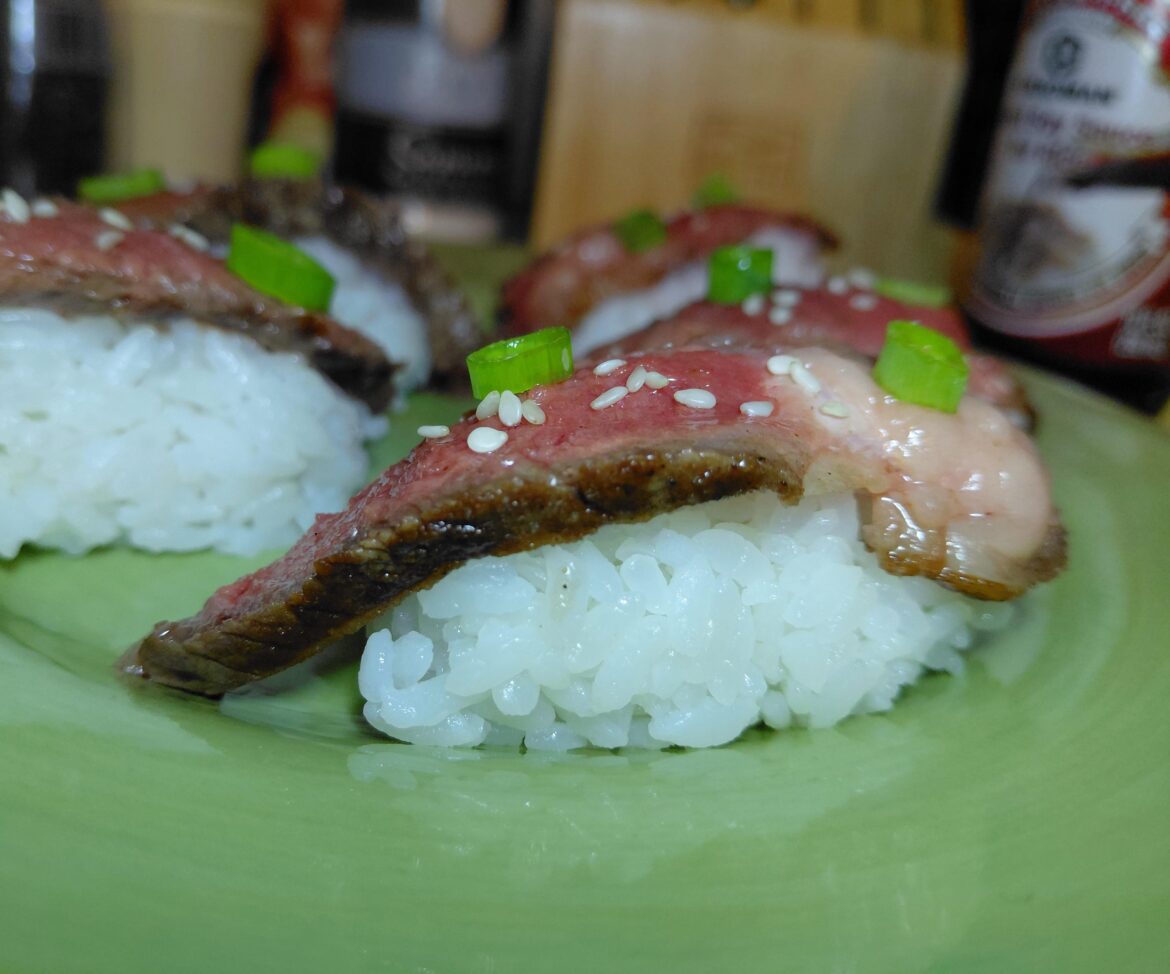 Homemade Steak nigiri. All time meal