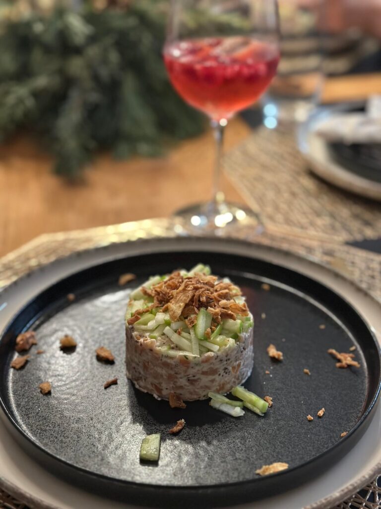 Christmas Dinner: Salmon Tatar and Filet Mignon with Yorkshire Puddings